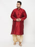 Men's Plus Size Maroon Silk Blend Kurta And Gold Dhoti Set
