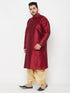 Men's Plus Size Maroon Silk Blend Kurta And Gold Dhoti Set