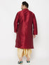 Men's Plus Size Maroon Silk Blend Kurta And Gold Dhoti Set