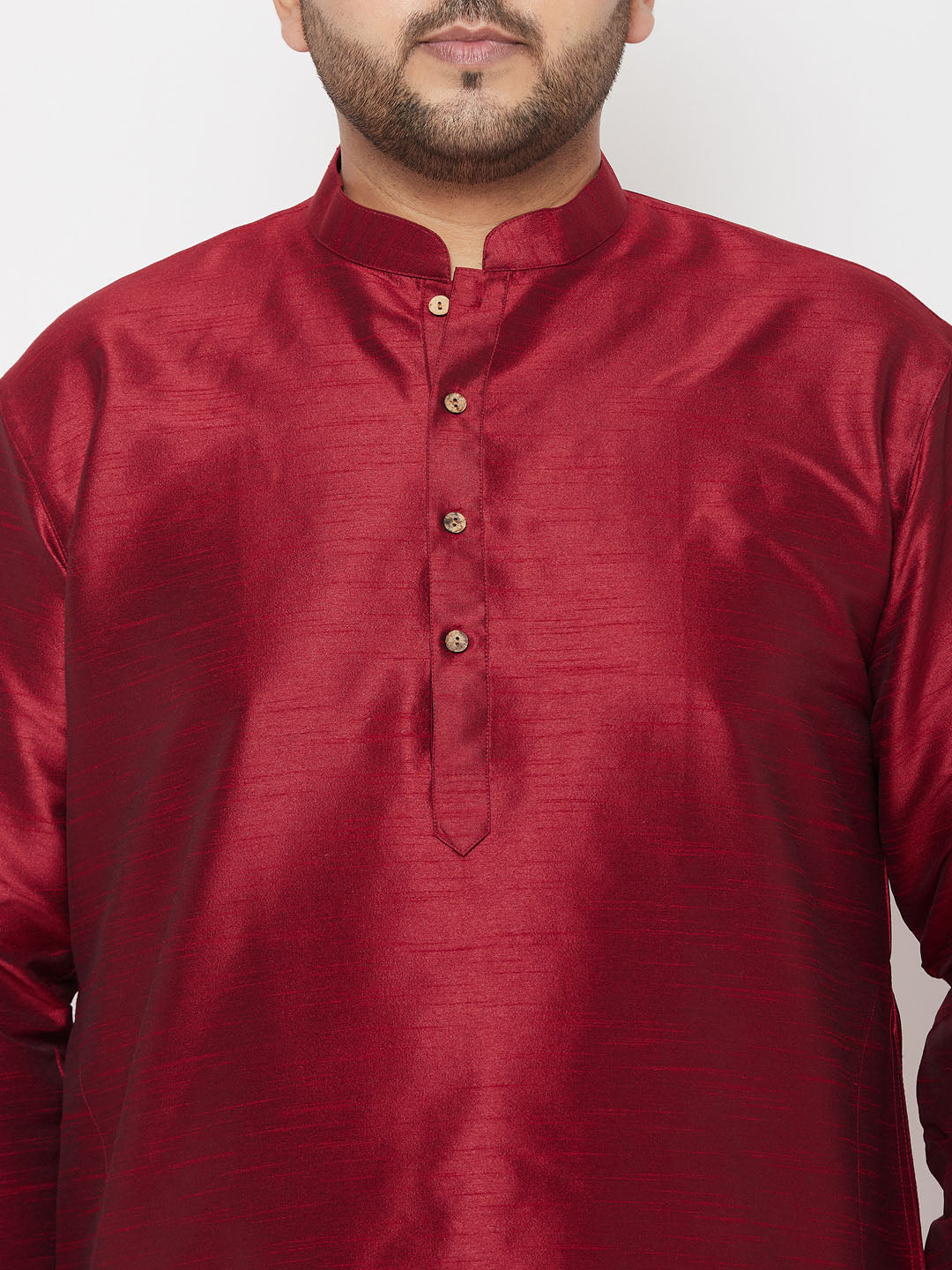 Men's Plus Size Maroon Silk Blend Kurta And Gold Dhoti Set