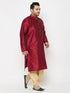 Men's Plus Size Maroon Silk Blend Kurta And Gold Dhoti Set