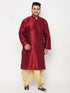Men's Plus Size Maroon Silk Blend Kurta And Gold Dhoti Set