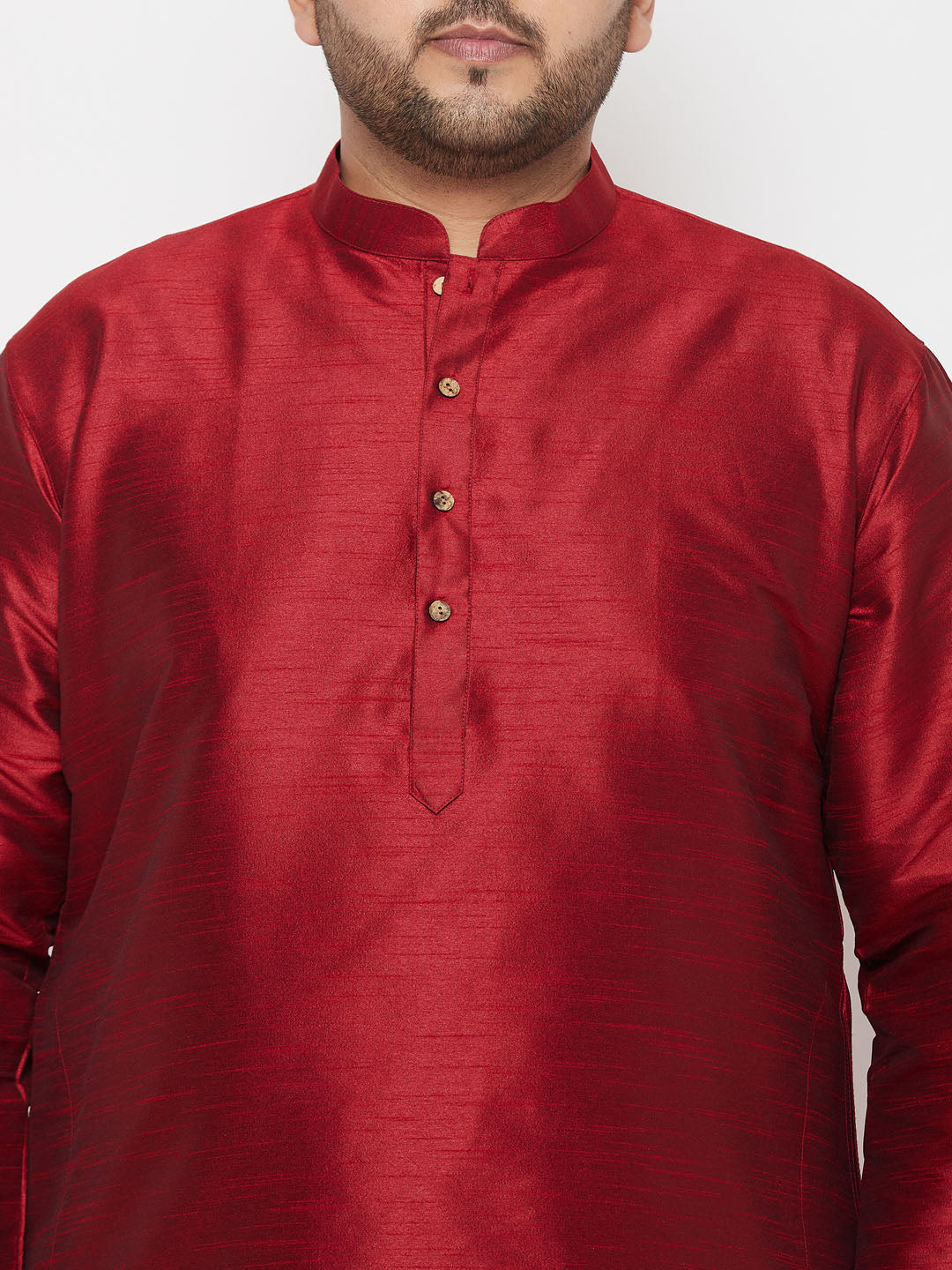 Men's Plus Size Maroon Silk Blend Kurta And Gold Dhoti Set