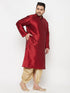 Men's Plus Size Maroon Silk Blend Kurta And Gold Dhoti Set