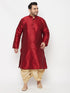 Men's Plus Size Maroon Silk Blend Kurta And Gold Dhoti Set