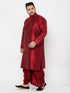 Men's Plus Size Maron Silk Blend Kurta And Maroon Solid Dhoti Set