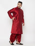 Men's Plus Size Maron Silk Blend Kurta And Maroon Solid Dhoti Set