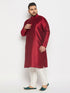 Men's Plus Size Maroon Silk Blend Kurta And Cream Pant Style Pyjama Set