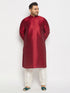 Men's Plus Size Maroon Silk Blend Kurta And Cream Pant Style Pyjama Set