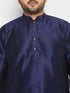 Men's Plus Size Navy Blue Silk Blend Kurta And Cream Pant Style Pyjama Set