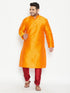 Men's Plus Size Orange And Maroon Silk Blend Kurta Pyjama Set