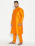 Men's Plus Size Orange Silk Blend Kurta Pyjama Set
