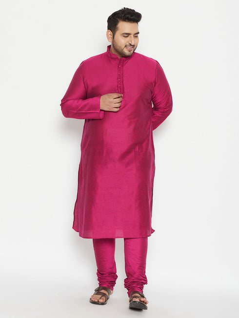 Men's Plus Size Fushia Pink Viscose Blend Kurta
