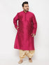 Men's Plus Size Fuchsia Silk Blend Kurta And Gold Dhoti Set