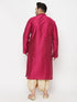 Men's Plus Size Fuchsia Silk Blend Kurta And Gold Dhoti Set