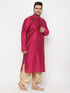 Men's Plus Size Fuchsia Silk Blend Kurta And Gold Dhoti Set