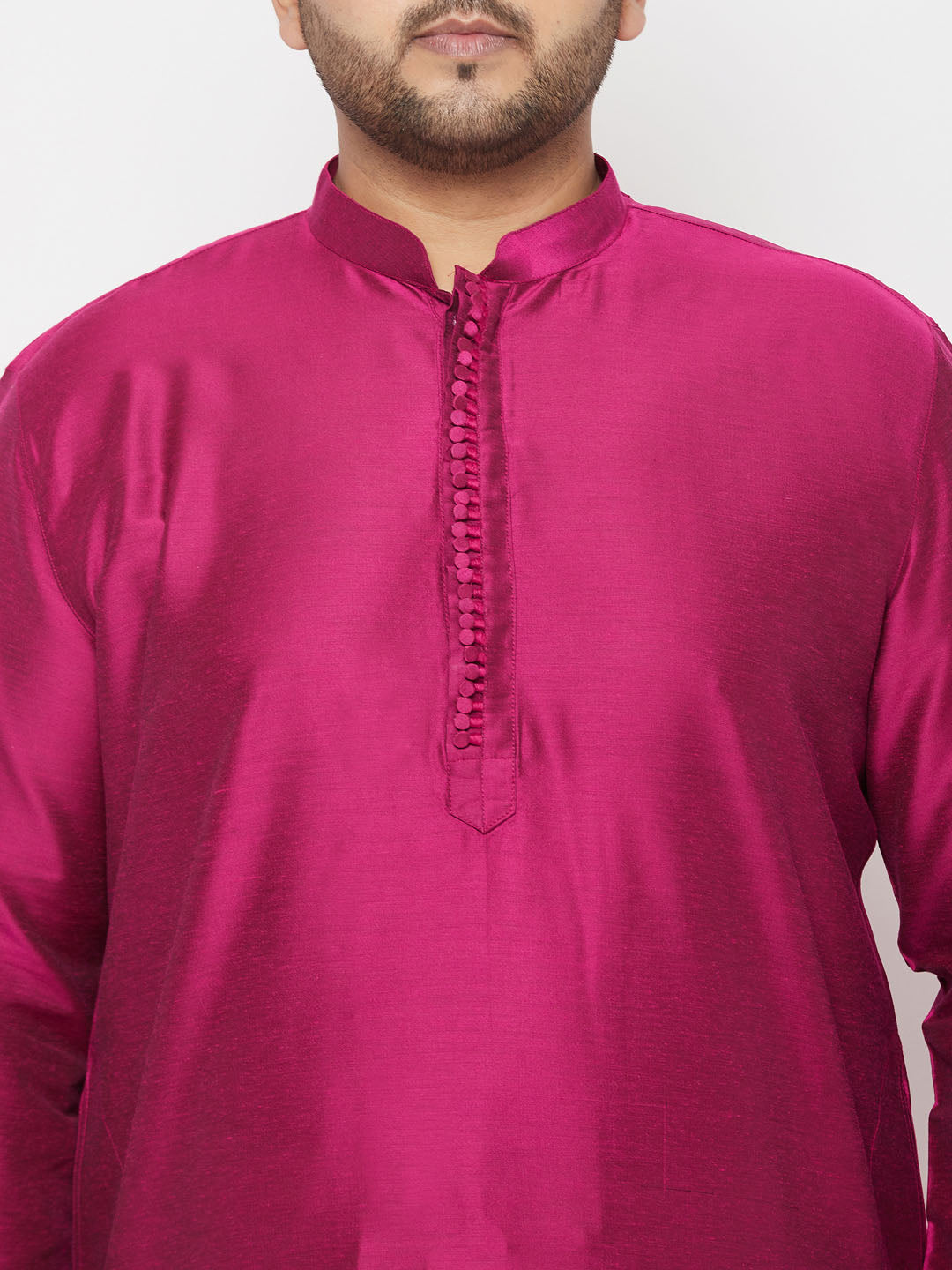Men's Plus Size Fuchsia Silk Blend Kurta And Gold Dhoti Set