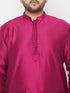 Men's Plus Size Fuchsia Silk Blend Kurta And Gold Dhoti Set