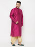 Men's Plus Size Fuchsia Silk Blend Kurta And Gold Dhoti Set