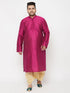 Men's Plus Size Fuchsia Silk Blend Kurta And Gold Dhoti Set