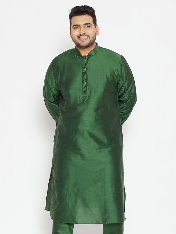 Men's Plus Size Green Viscose Blend Kurta