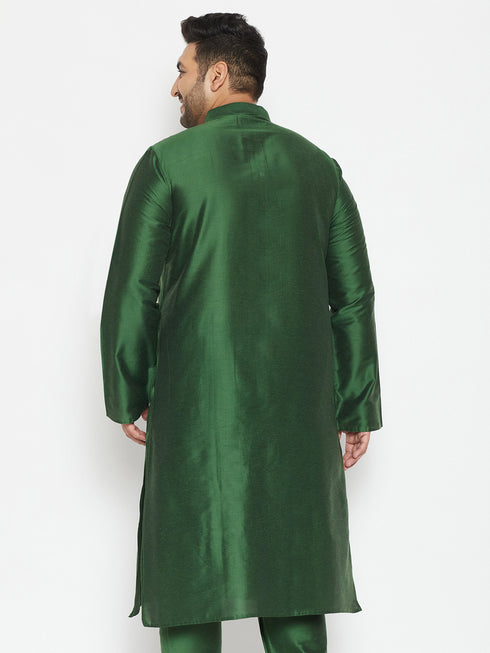 Men's Plus Size Green Viscose Blend Kurta