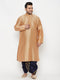 Men's Plus Size Viscose Rose Gold Silk Blend Kurta And Navy Blue Dhoti Set