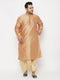 Men's Plus Size Rose Gold Silk Blend Kurta And Gold Dhoti Set
