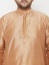 Men's Plus Size Rose Gold Silk Blend Kurta And Gold Dhoti Set