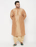 Men's Plus Size Rose Gold Silk Blend Kurta And Gold Dhoti Set