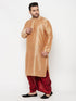 Men's Plus Size Rose Gold Silk Blend Kurta And Maroon Solid Dhoti Set
