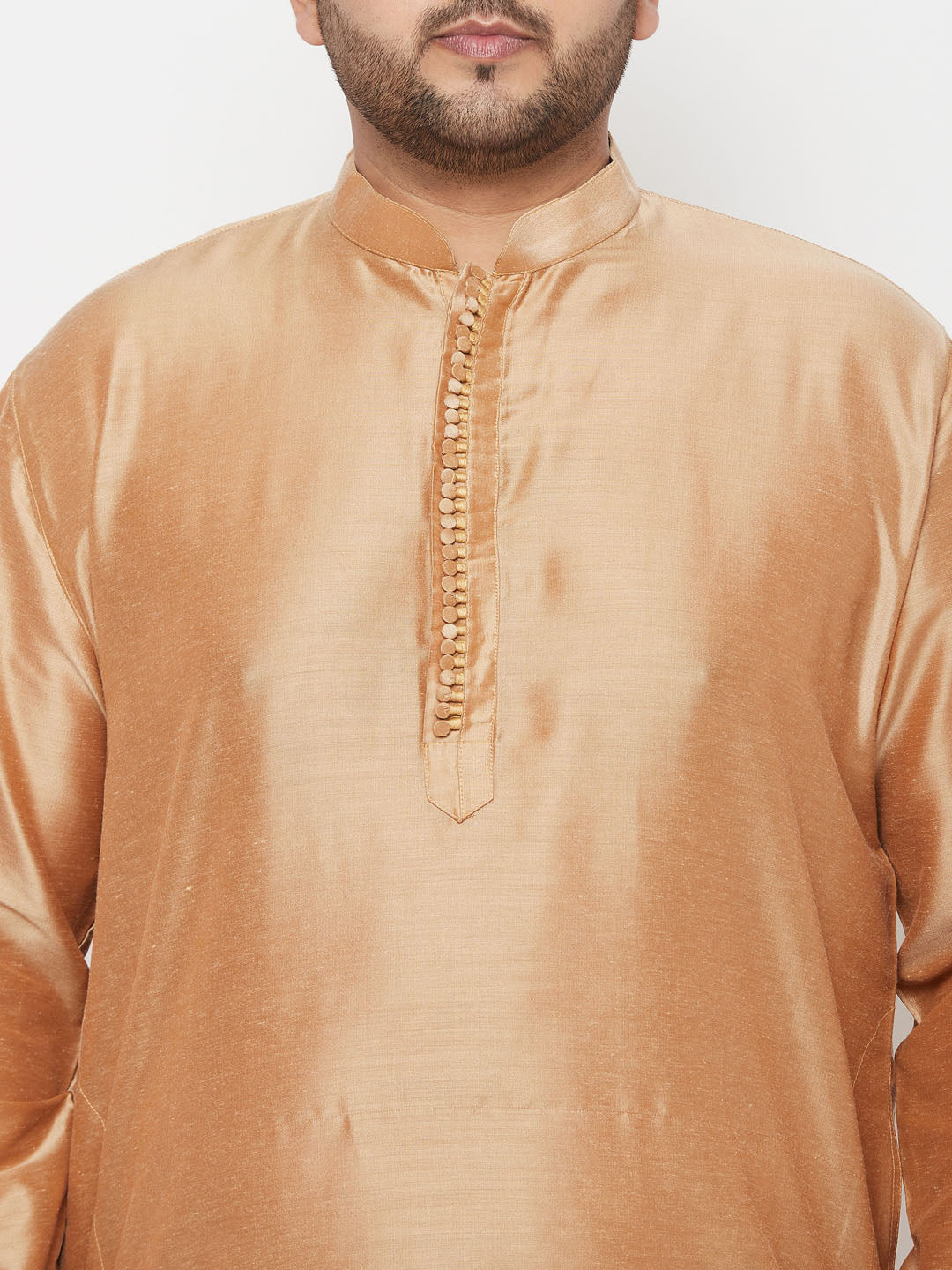 Men's Plus Size Rose Gold Silk Blend Kurta And Maroon Solid Dhoti Set
