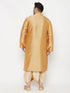 Men's Plus Size Rose Gold Silk Blend Kurta And Gold Dhoti Set