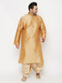 Men's Plus Size Rose Gold Silk Blend Kurta And Gold Dhoti Set