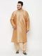 Men's Plus Size Rose Gold Silk Blend Kurta And Gold Dhoti Set