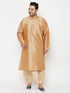 Men's Plus Size Rose Gold Silk Blend Kurta And Gold Dhoti Set