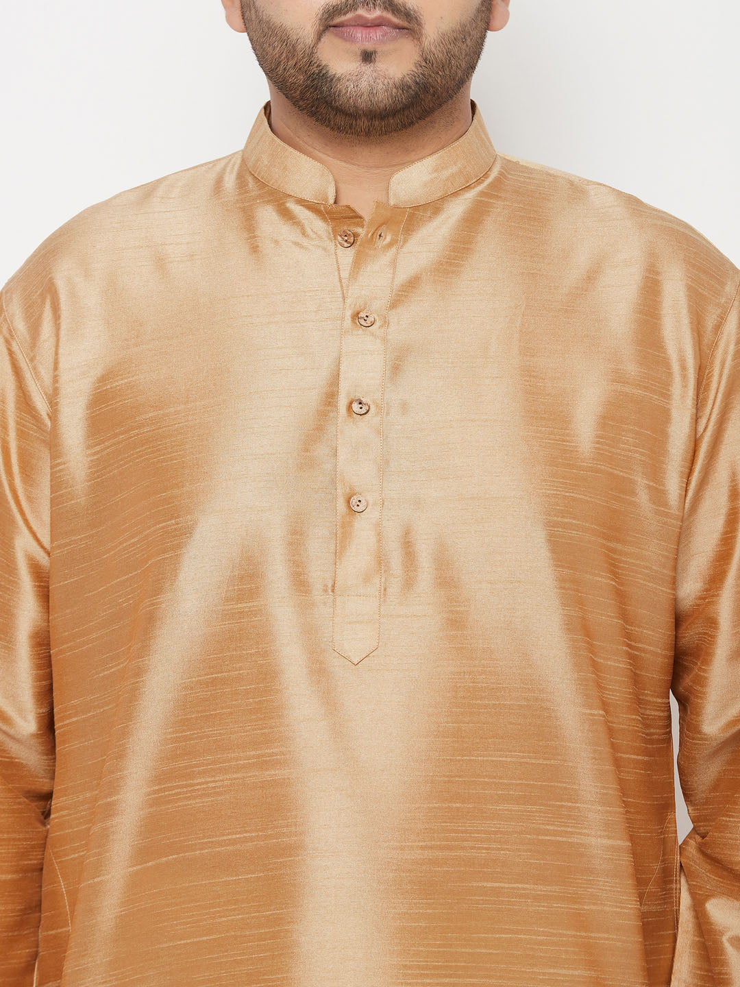 Men's Plus Size Rose Gold Silk Blend Kurta And Gold Dhoti Set
