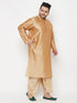 Men's Plus Size Rose Gold Silk Blend Kurta And Gold Dhoti Set