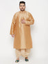 Men's Plus Size Rose Gold Silk Blend Kurta And Gold Dhoti Set