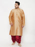 Men's Plus Size Rose Gold Silk Blend Kurta And Maroon Solid Dhoti Set