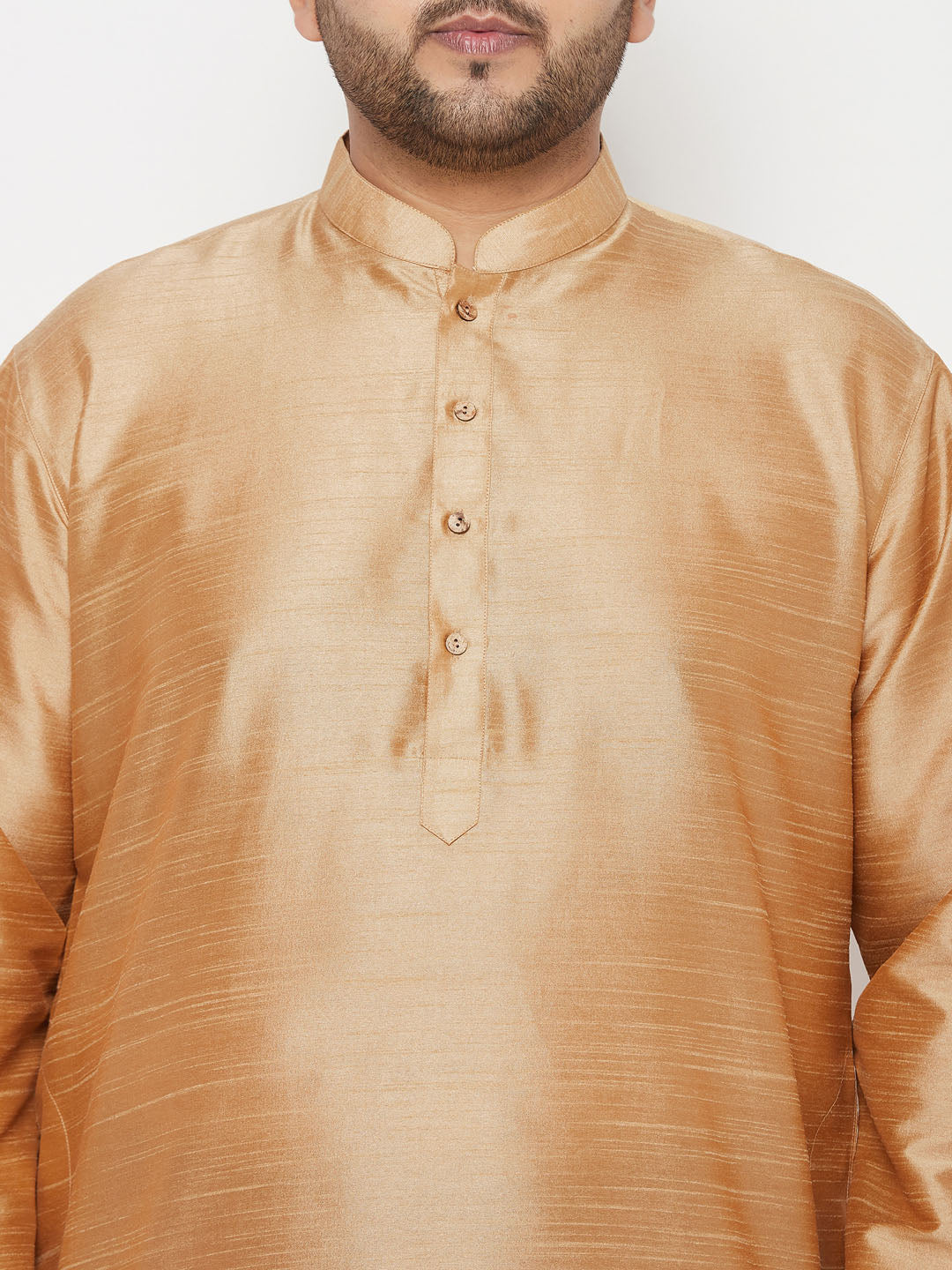 Men's Plus Size Rose Gold Silk Blend Kurta And Maroon Solid Dhoti Set