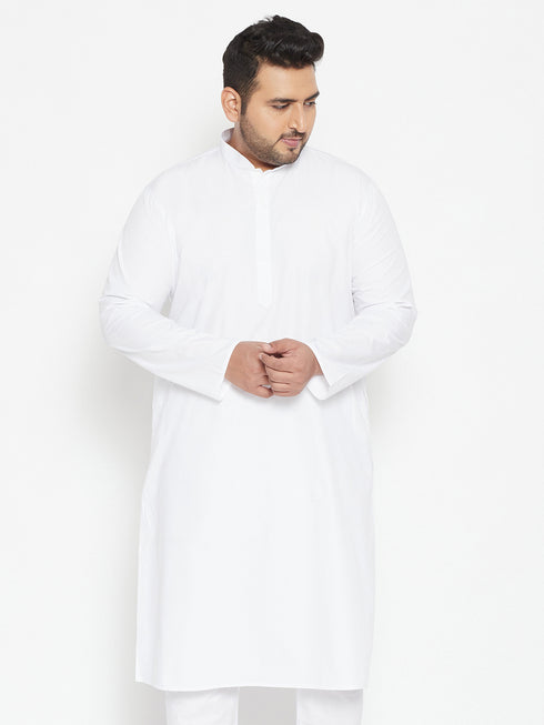 Men's Plus Size White Cotton Blend Kurta