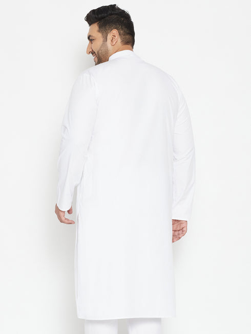 Men's Plus Size White Cotton Blend Kurta