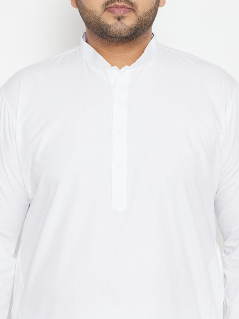 Men's Plus Size White Cotton Blend Kurta