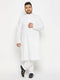 Men's Plus Size White Cotton Blend Kurta And Cotton Pant Style Pyjama Set