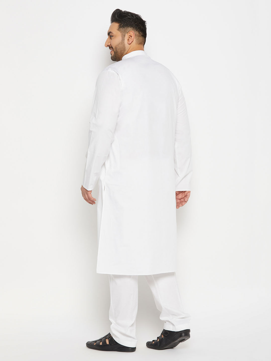 Men's Plus Size White Cotton Blend Kurta And Cotton Pant Style Pyjama Set