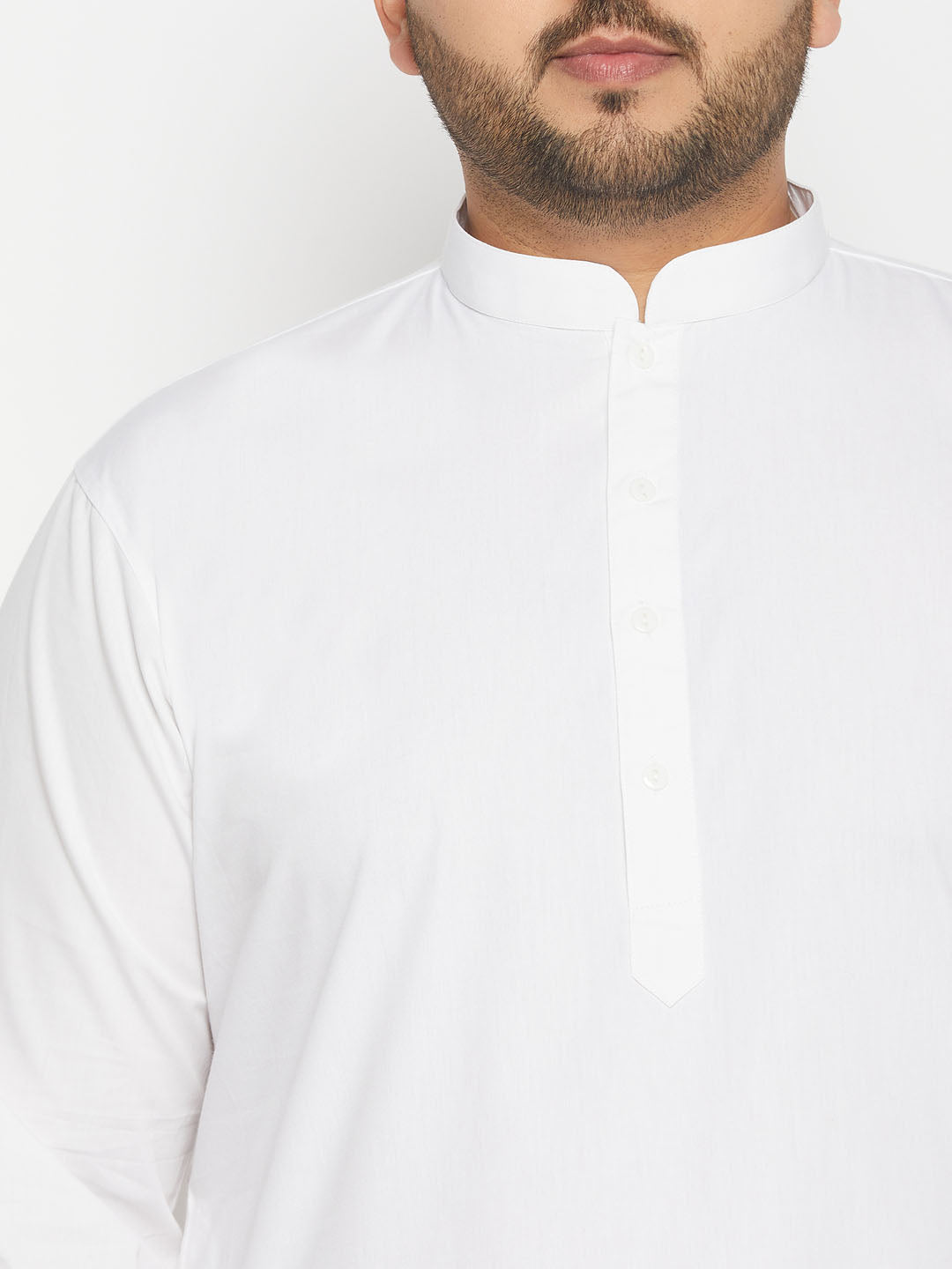 Men's Plus Size White Cotton Blend Kurta And Cotton Pant Style Pyjama Set