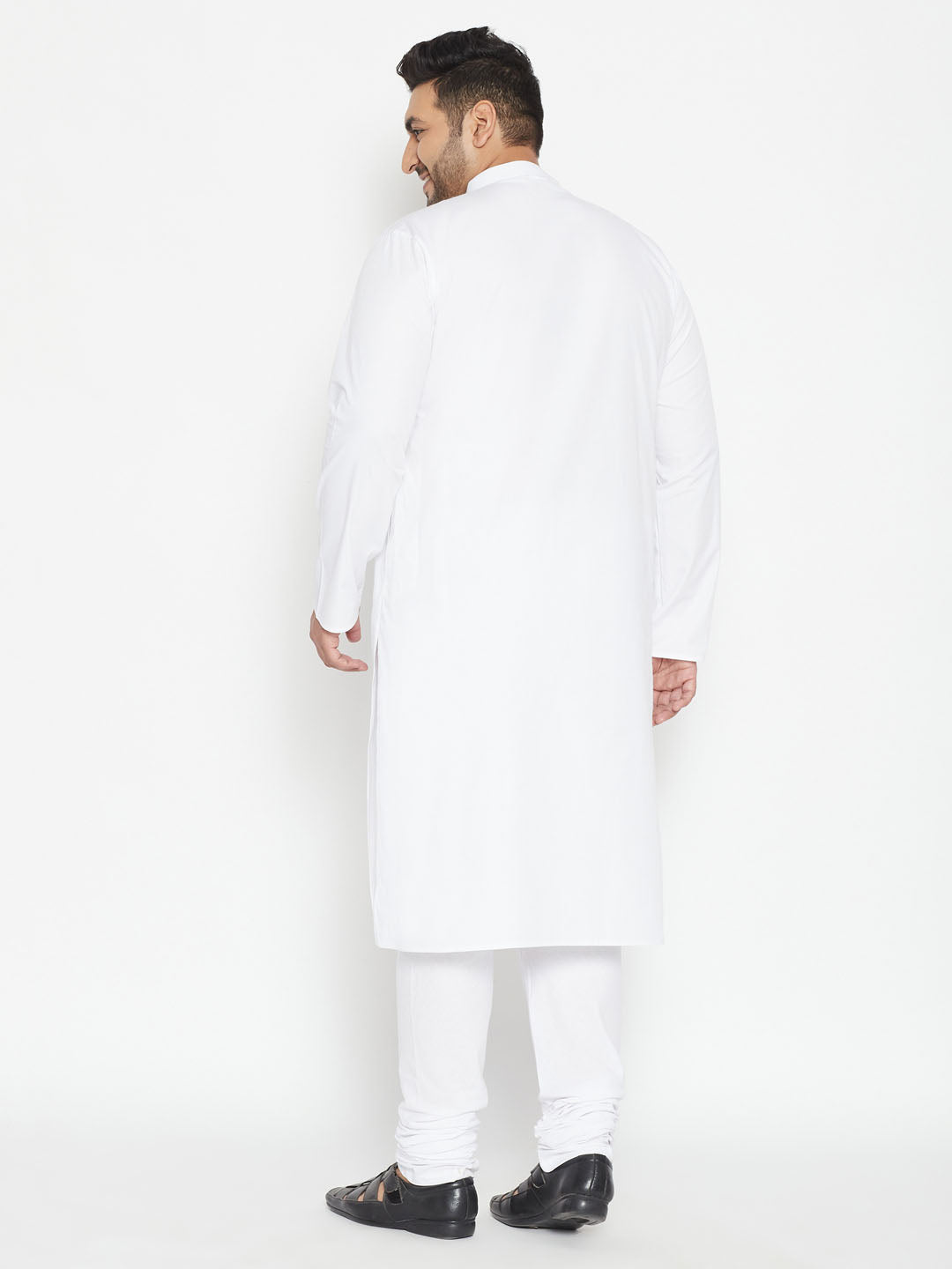 Men's Plus Size White Cotton Blend Kurta Pyjama Set