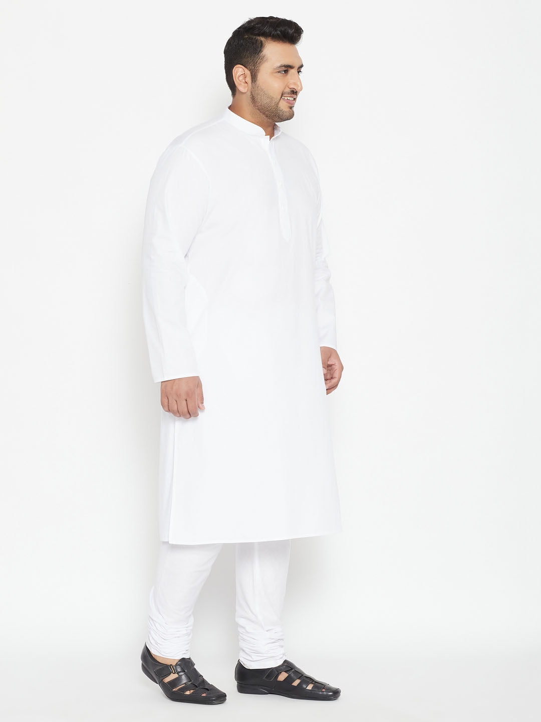 Men's Plus Size White Cotton Blend Kurta Pyjama Set