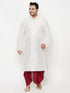 Men's Plus Size White Silk Blend Kurta And Maroon Dhoti Set